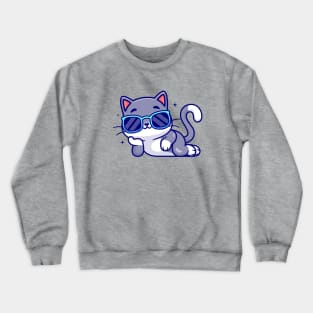 Cute Cool Cat Wearing Glasses Cartoon Crewneck Sweatshirt